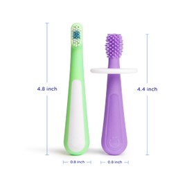 Ubbi Grow with Me Toothbrush Training Set for Babies and Toddlers, Includes One 360° Food-Grade Platinum Silicone and One Soft Bristled Toothbrush, Purple and Zest Green