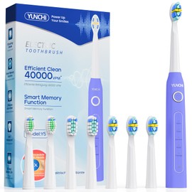 YUNCHI Electric Toothbrush for Adults & Kids, Sonic Electric Toothbrush, Rechargeable Battery Toothbrushs-8 Brush Heads,5 Modes & 2 Minutes Smart Timer,Waterproof,330 Days Battery Toothbrush, Purple