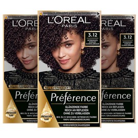 L'Oréal Paris Permanent Hair Colour, Hair Dye Set with Colouration and Shine Protect Conditioner, Préférence, 3.12 Intense Cool Dark Brown (Toronto), 3-Pack