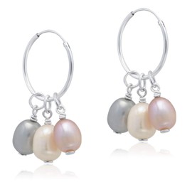 SEA OF ICE Sterling Silver Freshwater Multi-Color Pearl 10x8mm Changeable Drop Dangle Hoops Earrings for Women