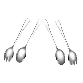SHOWERORO 4pcs Stainless Steel Salad Serving Utensils Set Salad Fork and Spoon for Mixing Tossing and Serving Fruit Dessert and Appetizers Dishwasher Safe for Home and Parties