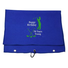 Happy Birthday Novelty Golf Towel Golf Gifts for Men Women Funny Golf Theme Birthday Golf Towel 40th 50th 60th Birthday Gift for Golfer Dad Mom Boss and Coworkers(70th), Blue