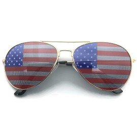 grinderPUNCH® American Flag Aviator Sunglasses Glasses Gold Color