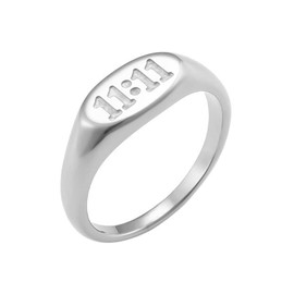 PAMTIER Women's Stainless Steel Oval Signet Ring Engraved with 11:11 Angel Number Minimalist Statement Band Silver Size 6