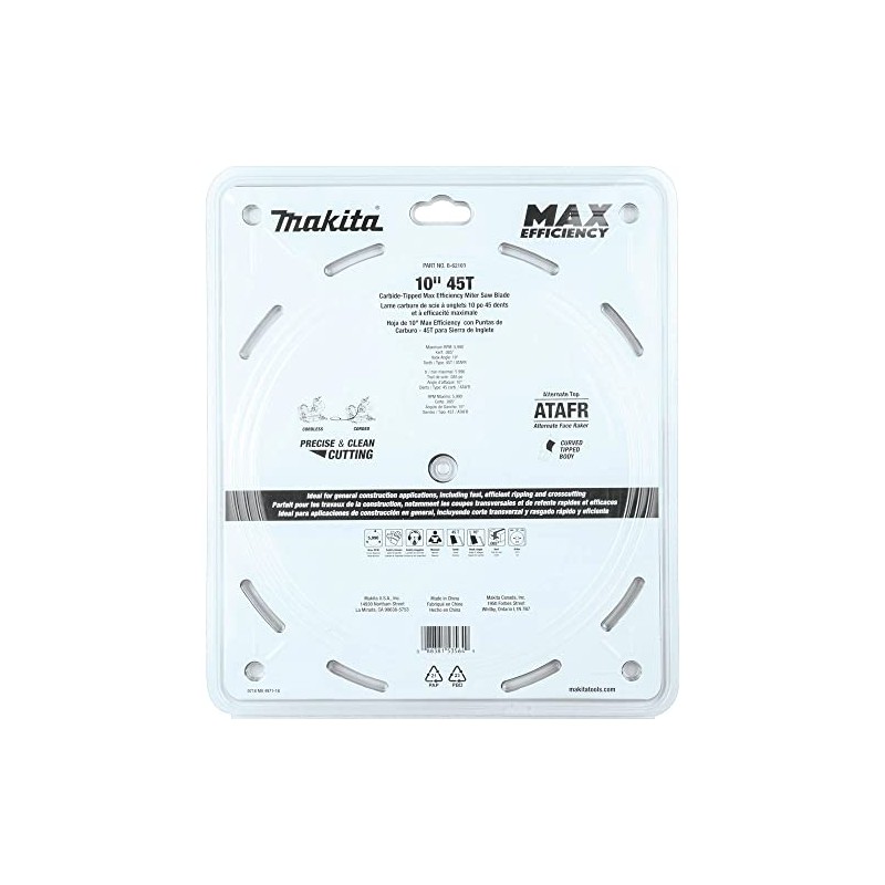 Makita B-62103 10" 45T Carbide-Tipped Max Efficiency Miter Saw Blade