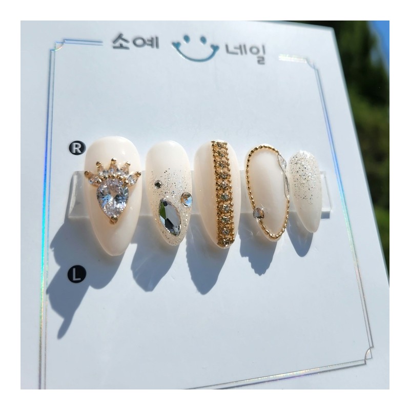 Elegant gold zircon chain handmade nail tip - petit square
