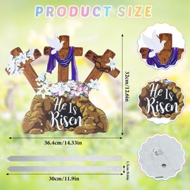 Memorywuu Easter He Is Risen Yard Sign Easter Sign Outdoor Decoration Religious Easter Cross Yard Sign Easter Lawn Stake for Holiday Outdoor Garden Party Home Decor