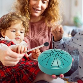 Steel Tongue Drum, 4 Inch 8 Notes Metal Hand Drums, Carbon Steel Hand Pan Drum Musical Percussion Instrument, Music Gifts for Family Friends, Steel Drum for Yoga, Meditation