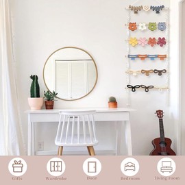 Organizador de pinzas para el cabello macramé montaje en pared con 10 soporte grande que ahorra espacio decoración elegante hogar regalo práctico mujeres y niñas