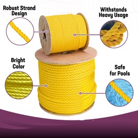 Kemp USA 600 FT Spool of Premium 3-Strand Polypropylene Floating Rope - 3/8 inch Rope, Anchor - U.V. Stabilized and Rot Proof - Ideal for Pools, Lakes, Golf Courses (Yellow)