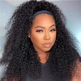 Punmasa Kinky Curly Headband Wig Human Hair 180% Density Glueless Wigs for Black Women 10A Afro Kinky Curly None Lace Front Wig Real Human Hair Natural Curls 20 Inch