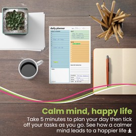 Daily Planner Pad – Undated To Do List - A5 Desk Pad with 52 sheets 100gsm paper – Productivity Organiser with Schedule, Priority List, Meal Planner and Notes for work or home