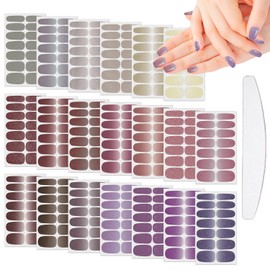 XEAOHESY 280 Pieces 20 Sheets Glitter Retro Nail Wraps Nail Polish Strips for Women Self-Adhesive Brown Gray Purple Dark Solid Color Nail Polish Stickers Full Nail Wraps for Nail Art with Nail File