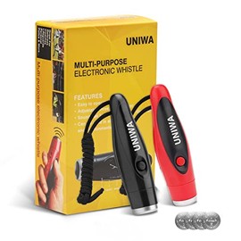 UNIWA - Silbatos electrónicos, paquete de 2 silbatos eléctricos de mano de 3 tonos de alto volumen con cordón para profesores, entrenadores, árbitro, silbato de emergencia más fuerte para voleibol, fútbol, deportes