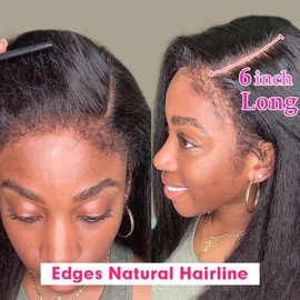 hoshee Kinky Straight Human Hair Wigs HD 13x6 Lace Front Wig Human Hair 180% Density Pre Plucked With 4C Curly Baby Hair Afro Yaki Straight Human Hair Wig For Black Women 22inches