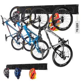 HORUSDY Stainless Steel Bike Storage Rack, 6 Bike Storage Hanger Wall Mount and 6 Helmets Hooks for Home & Garage Holds Up to 600lbs, Black