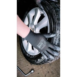 PROCERA Protective Gloves X-Touch Black/White Work Gloves for Mechanics, Work Gloves for Painters, Gardening Gloves, Comfortable Polyurethane Gloves (Black, 9 (12 Pairs))