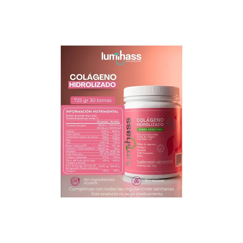 Colágeno Hidrolizado Lumihass Sabor Arándano 725 Porciones Adicionado Omega Aguacate