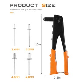SCUARI Automotive Rivet Gun Kit,Car Accessories,3/32"-1/8"-5/32"-3/16" Pop Rivet Gun with 4-Size 100 Rivets,Heavy Duty Manual Riveter for Automotive,Used for Fastening and Riveting Metal Sheets,Pipes