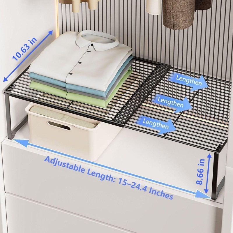 HGZBS Extendable Metal Wire Shelf Organizer - Adjustable 15-24.4in Length,