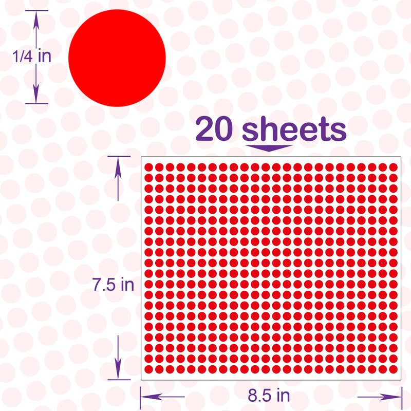 10000 PCS Red Dot Stickers 1/4" Round Circle Dot Stickers