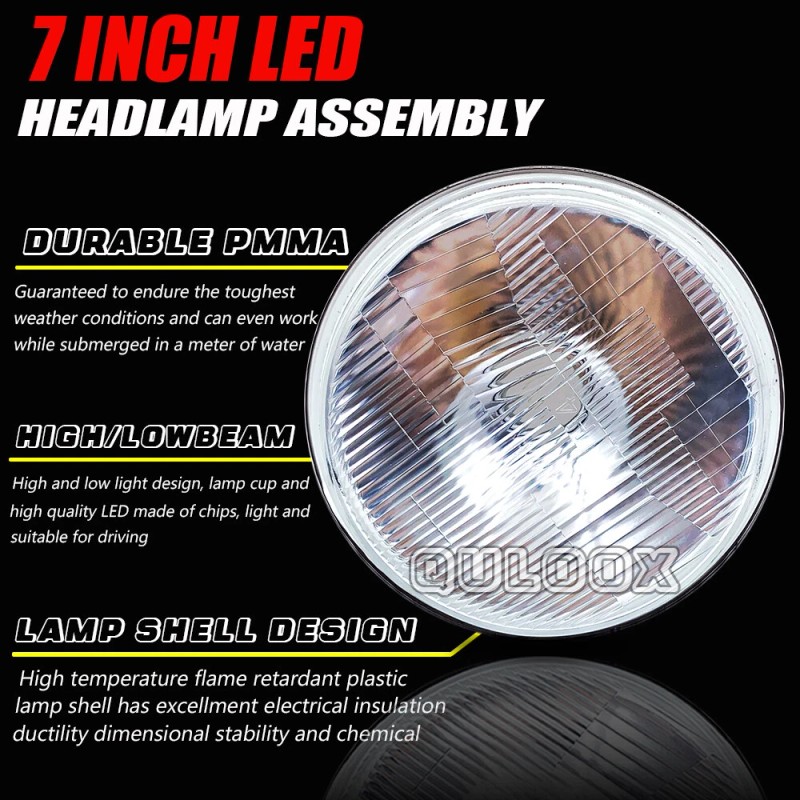 QULOOX Pair 7" Inch Round LED Headlights DRL for Ford