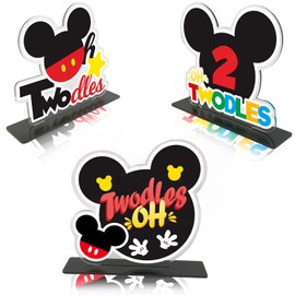 Cartoon Black Red Mouse Happy 2nd Birthday Table Centerpieces Table Toppers Oh Twodles Theme Decor for Boy Prince Girl Princess 2nd Birthday Party Supplies Decorations Photography Photo Booth Props