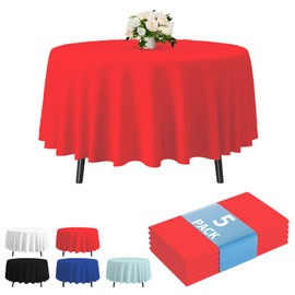 Fixwal 5-Pack Premium Plastic Tablecloth 84in. Round Plastic Table Cover - Red