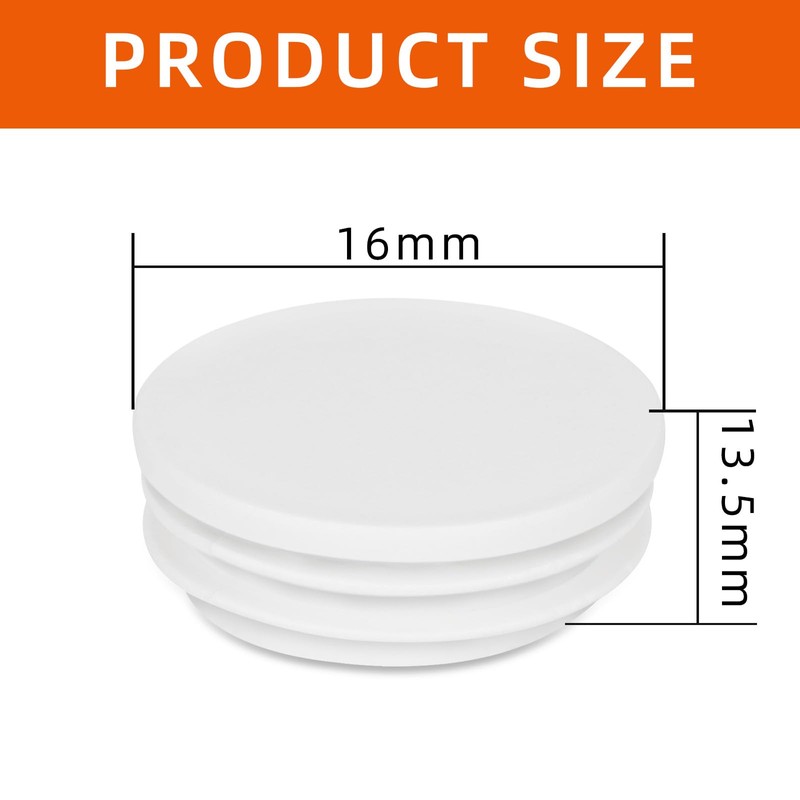 16mm (5/8 Inch) Round Plastic Plug, Round White Plastic End