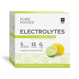 Dr. Mercola Pure Power Electrolytes, Lemon Lime Flavor, 5.13 oz (145.6 g), 30 Servings (30 Packets), 15 Calories and 0 g Sugar Per Serving, Non-GMO, NSF Certified for Sport
