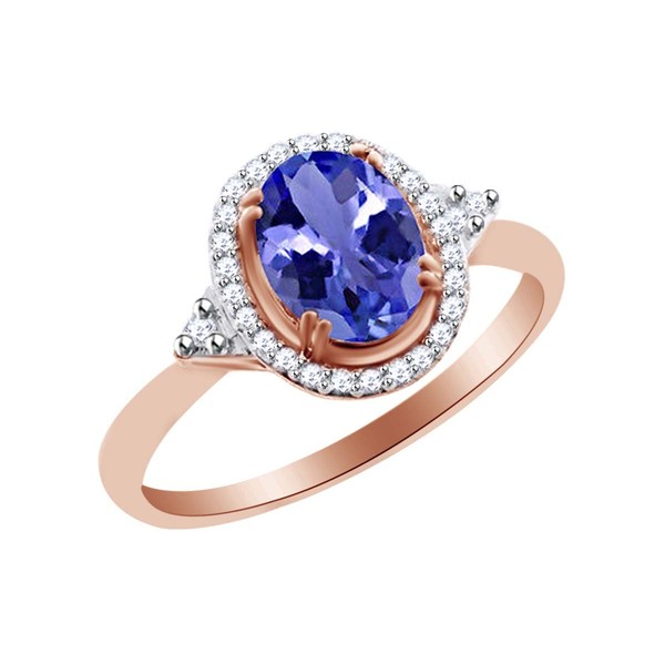AFFY Simulated Tanzanite & White Topaz Solitaire Ring in 14k