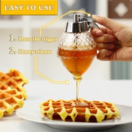 Fullish & Gry Premium Honey Dispenser with Stand - No Drips, No Mess - Honey Container 8 Oz - Maple Syrup Holder - Fresh Honey Mess-free - Easy Cleaning Honey Pot - Shaped Honey - Dishwasher Safe