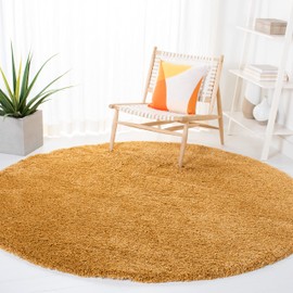 SAFAVIEH Hudson Shag Collection Area Rug - 4' Round, Gold, Modern Solid Design, Non-Shedding & Easy Care, 2-inch Thick Ideal for High Traffic Areas in Living Room, Bedroom (SGH220D)