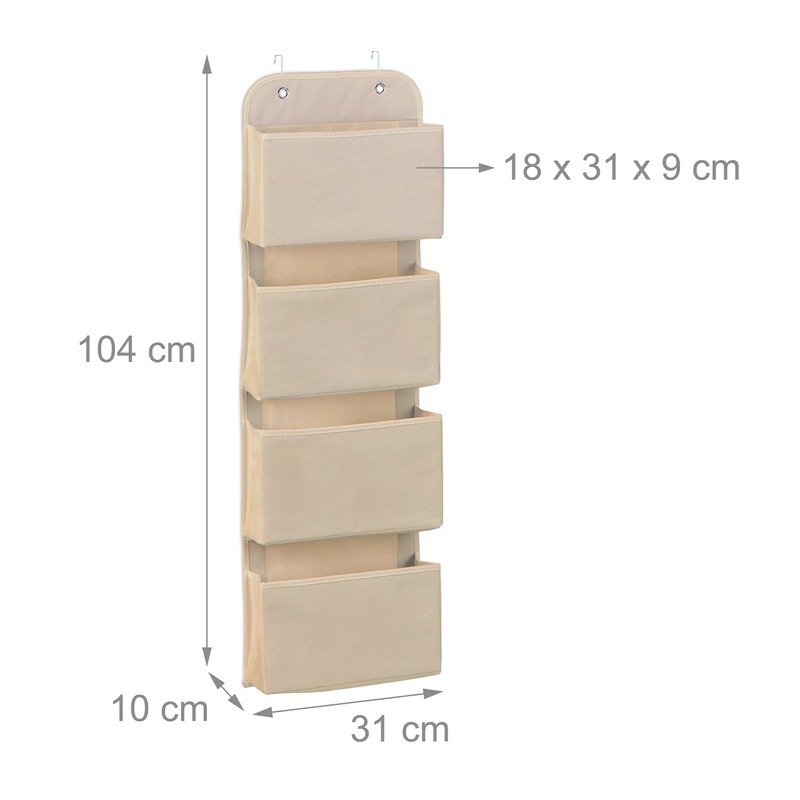 Relaxdays Hanging Organiser, 4 Compartments, Door Organiser with Hooks for