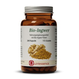 Quintessence Organic Ginger 240 Capsules in Organic Quality - High Dose: 600 mg per Capsule - 4 to 8 Months Supply - Lactose, Fructose and Gluten Free - Vegan - Handmade in Germany
