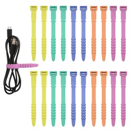 20pcs Silicone Cable Ties, Cord Organizer Straps Reusable Zip Ties Elastic Cord Management for Headphones Phone Charging Wire USB Home Office Table Organization (Yellow, Green, Pink, Orange, Blue)