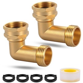 90-Degree Hose Elbow For RVs — Solid Brass Construction, Strong connection without leakage,For RV Water Hoses, Residential Outdoor Faucets, & More (2pcs)