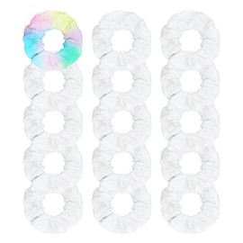 Kavya White Hair Bobbles Girls Satin Hair Scrunchies Cotton Braid Bobbles Lady Hair Bobbles White Tie Dye Hair Ties Suitable Thin and Thick Curls Elastic Hair Accessories 15 Pieces