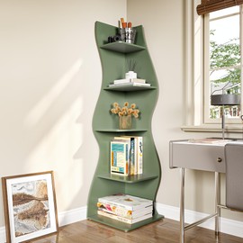 LITTLE TREE Small Corner Shelf, Modern 5-Tier Wall Corner Bookshelf, Stylish Bookcase Storage Rack for Small Space, Living Room, Bedroom