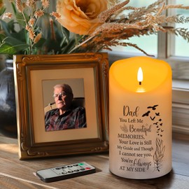 HN HAIINAA Flameless Memorial Candle, Real Wax LED Light with 10-Key Remote Sympathy Gift Bereavement Gifts for Loss of Loved One Memorial Gifts for Loss of Father Remembrance Gifts (4" x 7")