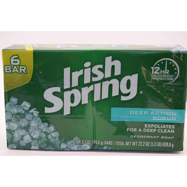 Irish Spring Deep Action Scrub Bar Soap 3.75oz, 6 Pack