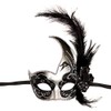 ILOVEMASKS Venetian Masquerade Feather and Lace Party Mask (Silver Black)