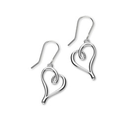 Ortak 925 Sterling Silver Handmade Drop Earrings, Dangly Heart Shaped, High Polished, Fish Hook, Scottish Fine Jewellery, Made In Orkney Islands, Scotland