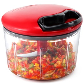 GDL Food Chopper, Pull Onion Chopper Dicer, Hand Powered Food Mincer, Fast Cutting Hand Chopper for Oinon, Garlic, Nut, 3.4 Cups 0.8L, Red