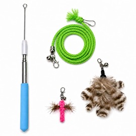 ZAYLUMO Cat Wand Toy Set, Retractable Stainless Steel Wand with 3 Interchangeable Attachments, Feather, Insect, Cotton Rope