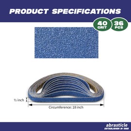1/2" x 18" Zirconia Sanding Belts for Metal - 1/2 x 18 Inch Zirconia Metal Grinding Sand Paper, 36 PCS 40 Grits, Perfect for Knife Blade Sharpening, Metal Polishing, Derusting, Woodworking