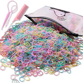 1000 Stück elastische Haarbänder, elastische Gummibänder, bunte kleine Haargummis, weiche Haarschlaufen, Styling-Werkzeug-Set, 2 Zopfwerkzeuge, 1 Rattenschwanzkamm für Kinderhaar, Zöpfe