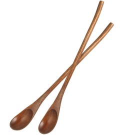 Operitacx 2Pcs Wooden Long Coffee Spoons - Honey & Cocktail Stirrer Swizzle Mixing Spoons for Home Kitchen