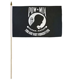 Wholesale Lot of 12 Pow Mia POWMIA You Are Not Forgotten 8x12 8"x12" Polyester Stick Flag Wooden Staff