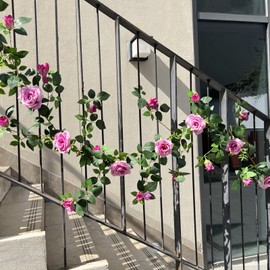 Shyshining 5.9FT Bendable Rose Flower Garland, Artificial Silk Roses Vine Leaves Hanging Flowers for Wall Fireplace Fence Trellis Wedding Baby Shower Room Home Bedroom Spring Summer Decor(Purple)